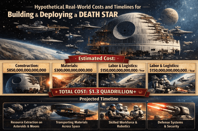 Hypothetical real-world costs and timelines for building and deploying a Death Star